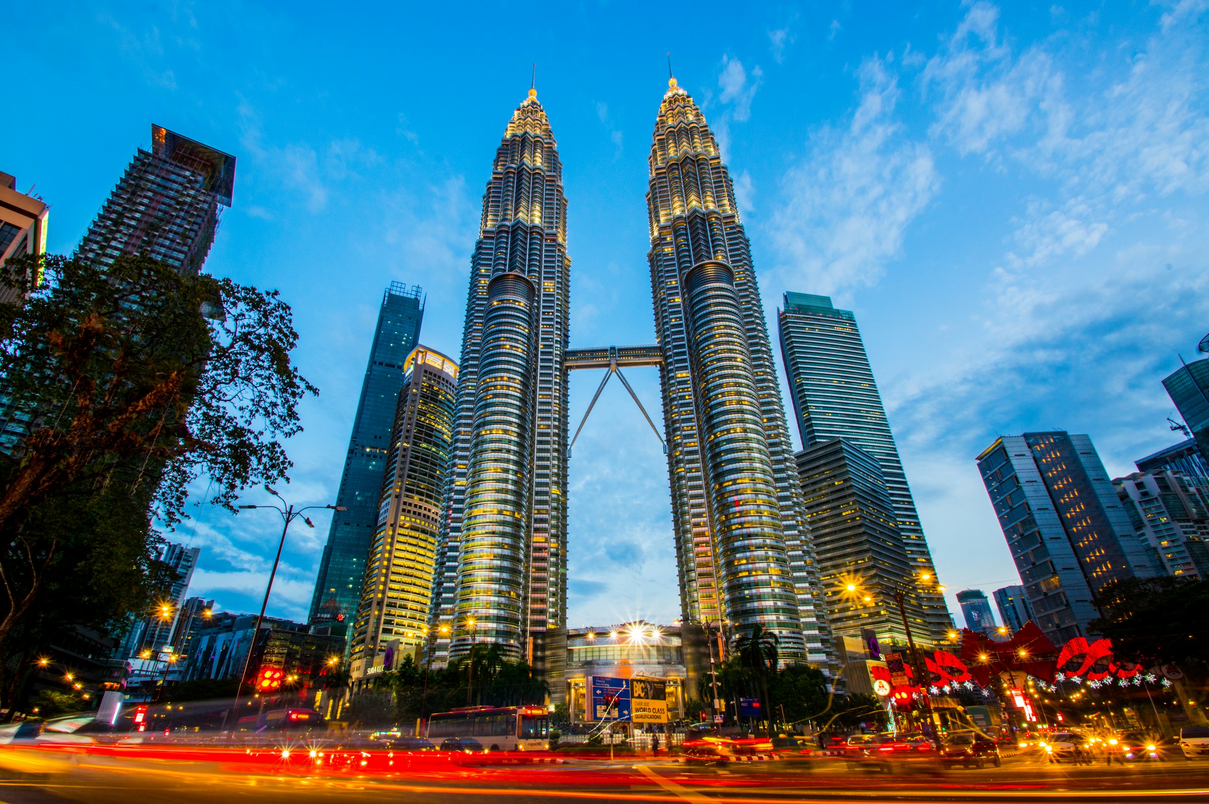 Kuala Lumpur skyline with Petronas Twin Towers at sunset