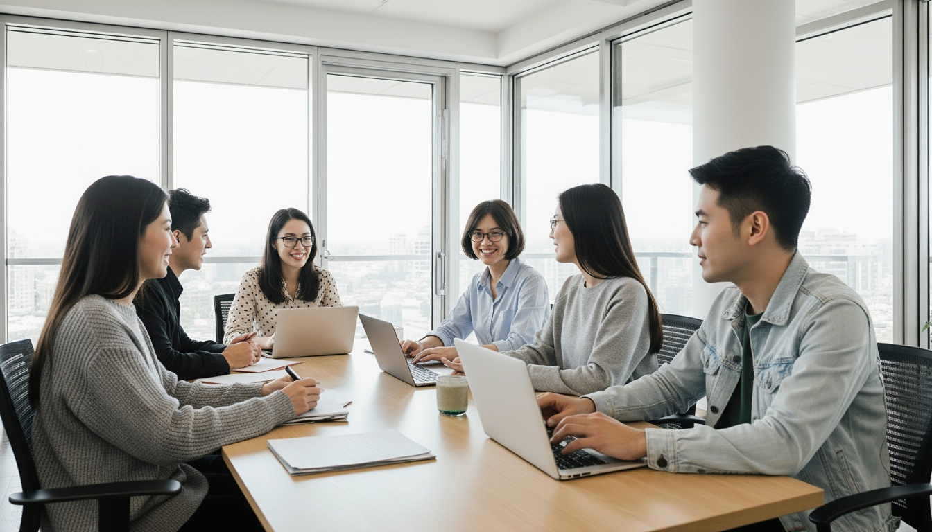 Professional team collaborating in modern office